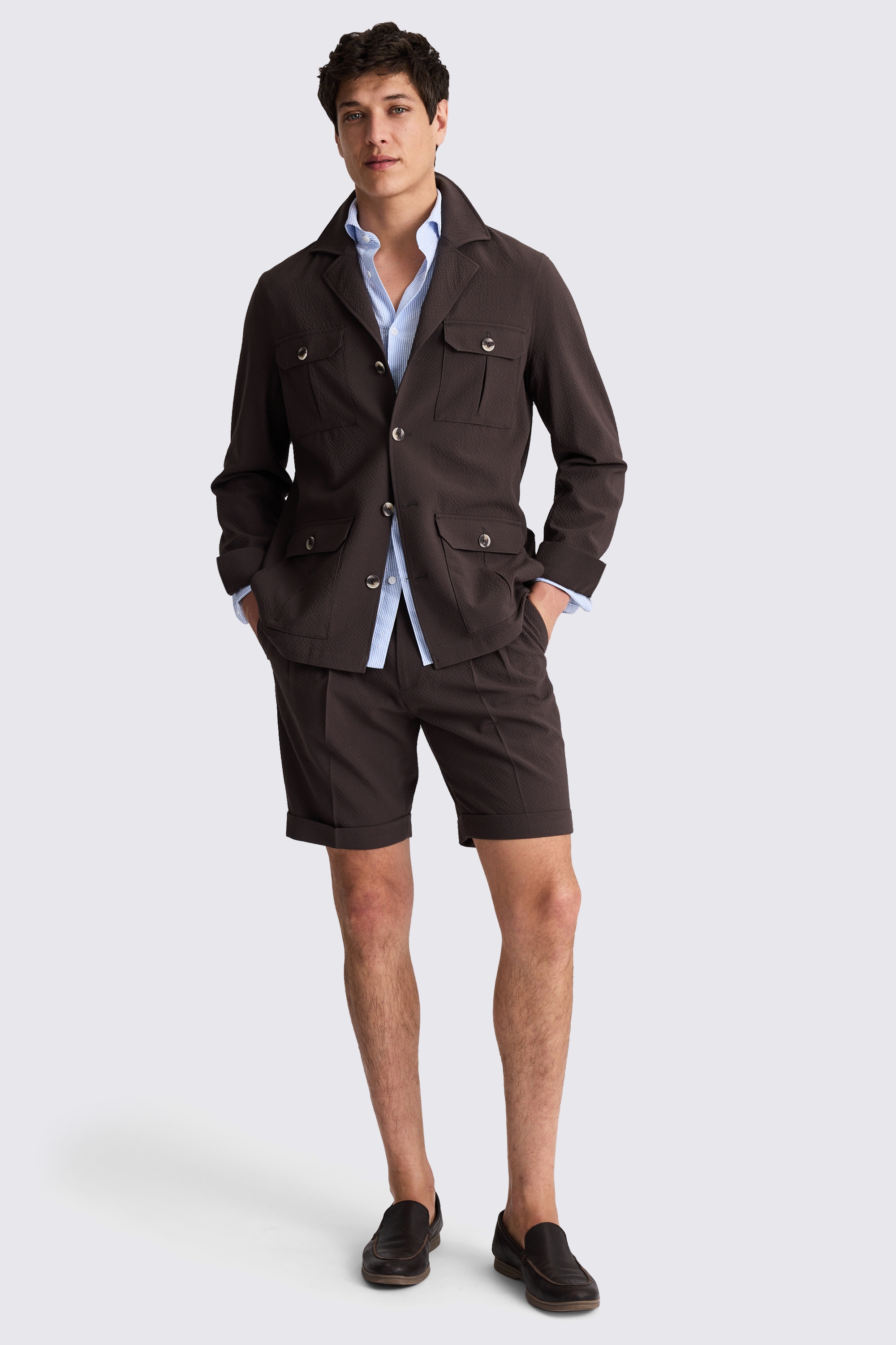 Brown Seersucker Safari Shacket